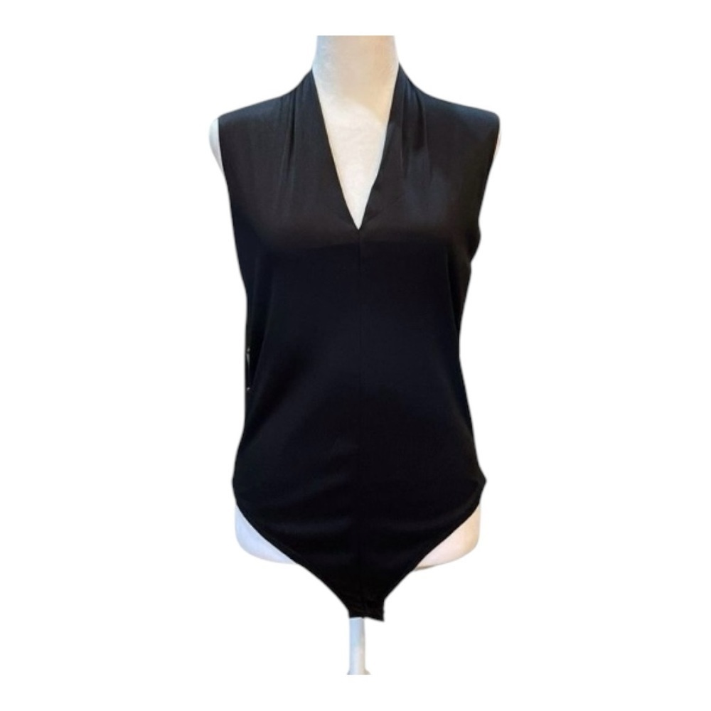 SHINESTAR-BLACK V NECK BODYSUIT-SIZE LARGE